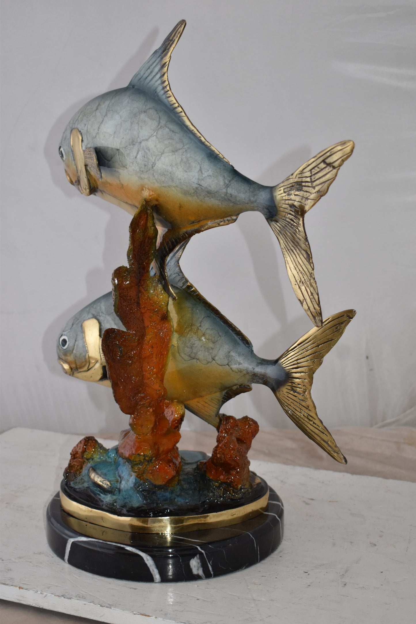 Two Permit Fish Swimming in The Ocean Bronze Statue Size: 13" x 19" x 25"H