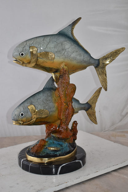 Two Permit Fish Swimming in The Ocean Bronze Statue Size: 13" x 19" x 25"H