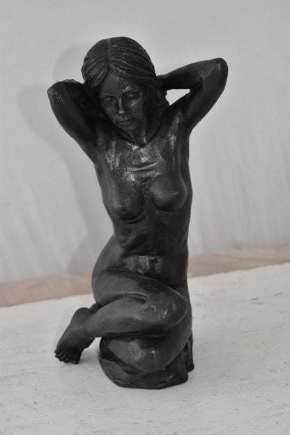 Lady Sitting Art Nude Posing Naked for Artist - Bronze Statue 7" x 8" x 13"H
