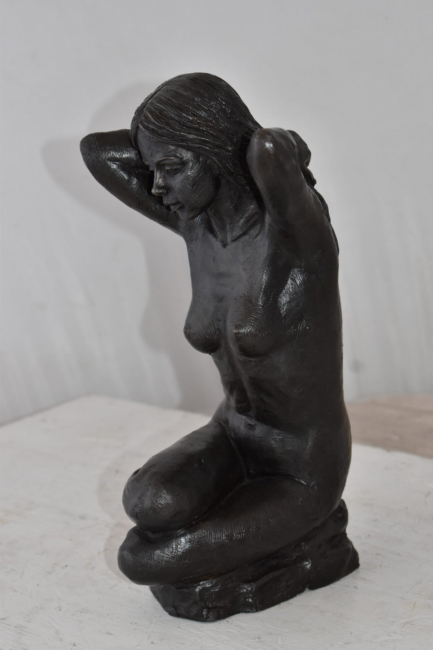 Lady Sitting Art Nude Posing Naked for Artist - Bronze Statue 7" x 8" x 13"H