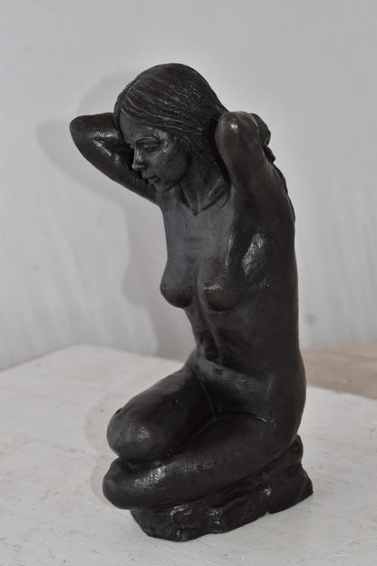 Lady Sitting Art Nude Posing Naked for Artist - Bronze Statue 7" x 8" x 13"H