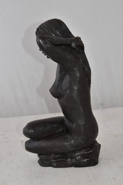 Lady Sitting Art Nude Posing Naked for Artist - Bronze Statue 7" x 8" x 13"H