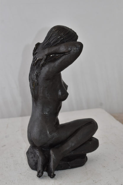 Lady Sitting Art Nude Posing Naked for Artist - Bronze Statue 7" x 8" x 13"H