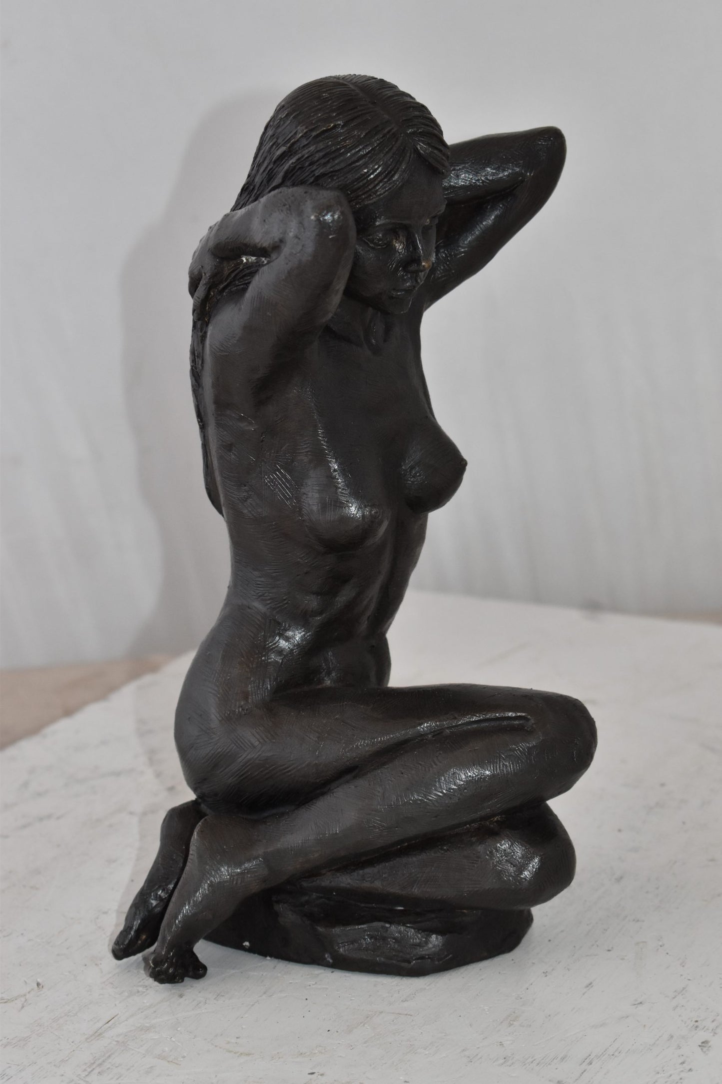 Lady Sitting Art Nude Posing Naked for Artist - Bronze Statue 7" x 8" x 13"H