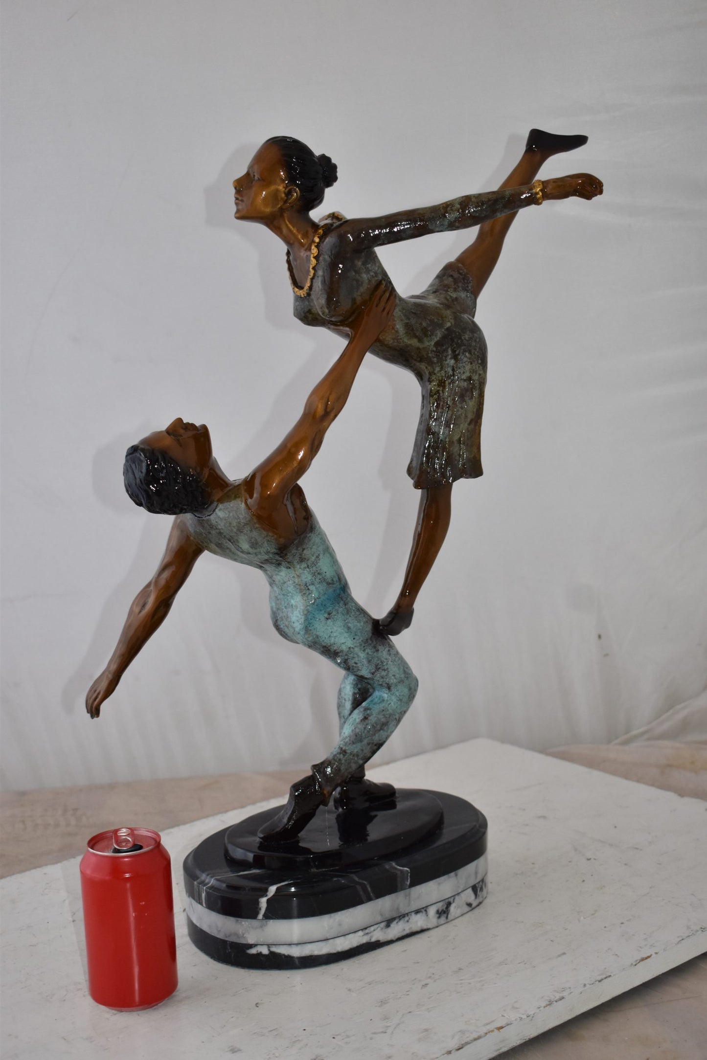 Ballerina Man and Woman Dancing in Action Bronze Statue Size: 23" x 13" x 25"H