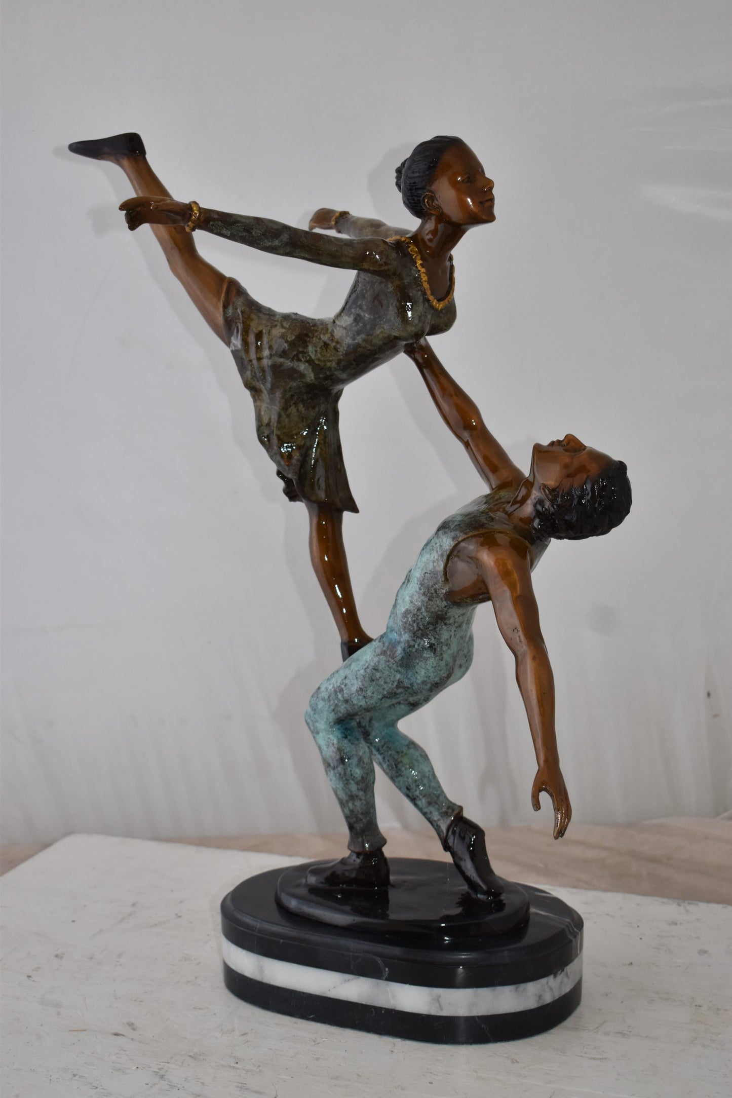 Ballerina Man and Woman Dancing in Action Bronze Statue Size: 23" x 13" x 25"H