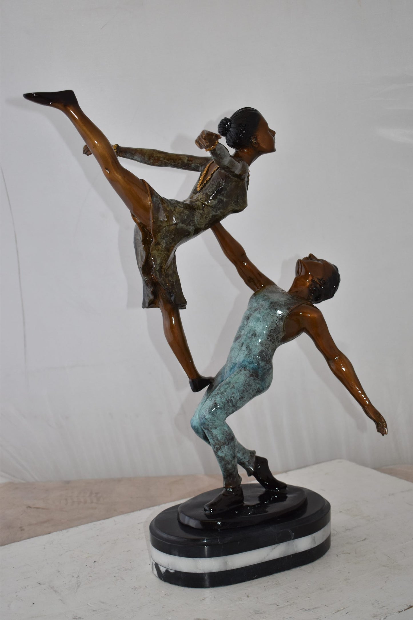 Ballerina Man and Woman Dancing in Action Bronze Statue Size: 23" x 13" x 25"H