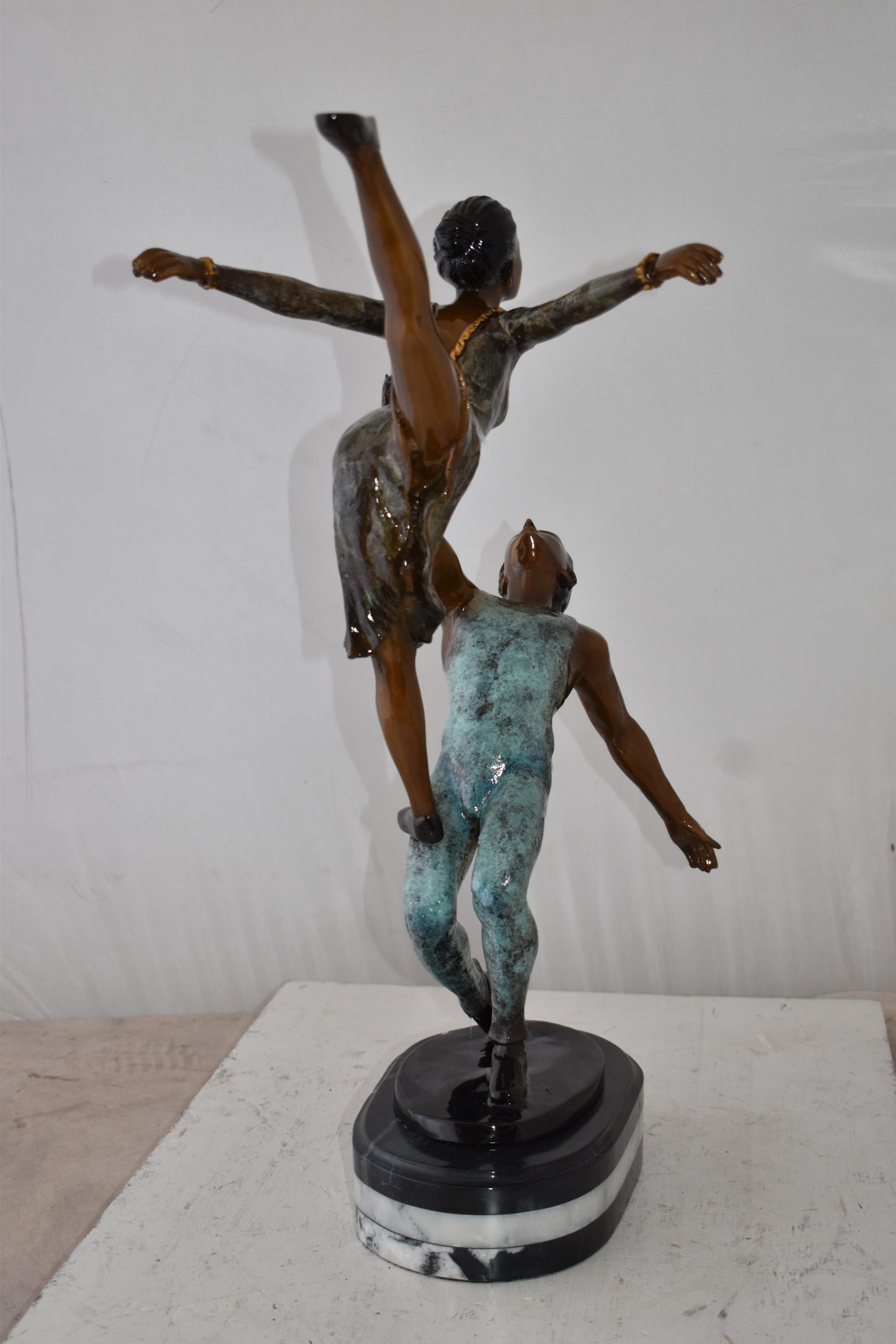 Ballerina Man and Woman Dancing in Action Bronze Statue Size: 23" x 13" x 25"H