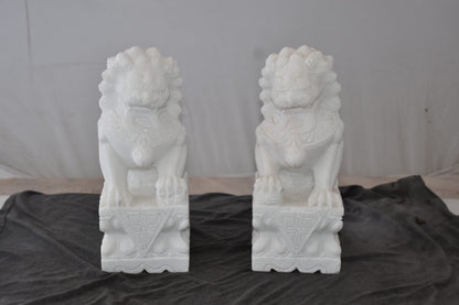 A Pair of Marble Statues of Foo Dogs Size: 5" x 6" x 12"H