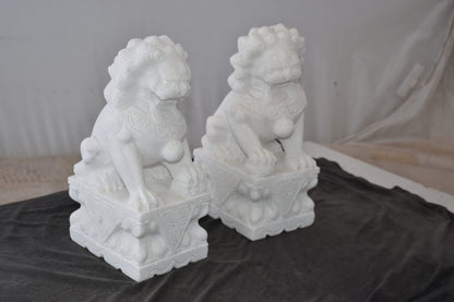 A Pair of Marble Statues of Foo Dogs Size: 5" x 6" x 12"H
