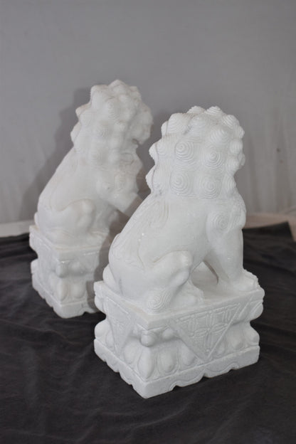 A Pair of Marble Statues of Foo Dogs Size: 5" x 6" x 12"H