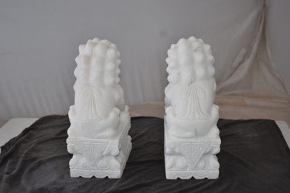 A Pair of Marble Statues of Foo Dogs Size: 5" x 6" x 12"H