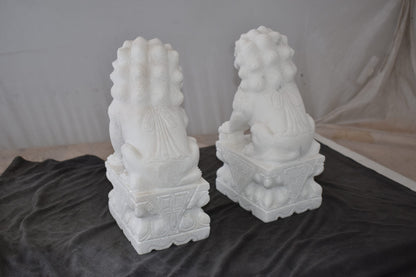 A Pair of Marble Statues of Foo Dogs Size: 5" x 6" x 12"H