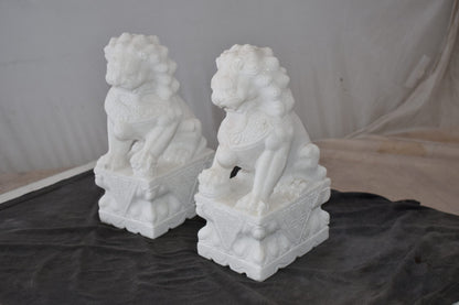 A Pair of Marble Statues of Foo Dogs Size: 5" x 6" x 12"H