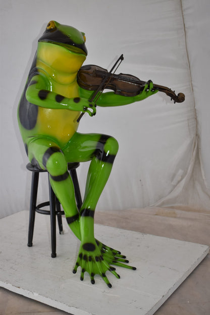 Musical Green Frog Playing the Violin Bronze Statue Size: 20" x 18" x 30"H