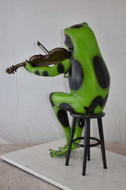 Musical Green Frog Playing the Violin Bronze Statue Size: 20" x 18" x 30"H