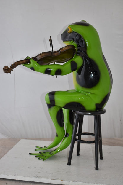 Musical Green Frog Playing the Violin Bronze Statue Size: 20" x 18" x 30"H