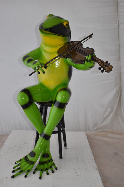 Musical Green Frog Playing the Violin Bronze Statue Size: 20" x 18" x 30"H
