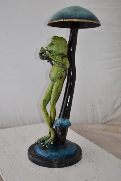 Musical Green Frog Playing the Flute Bronze Statue Size: 14" x 12" x 27"H