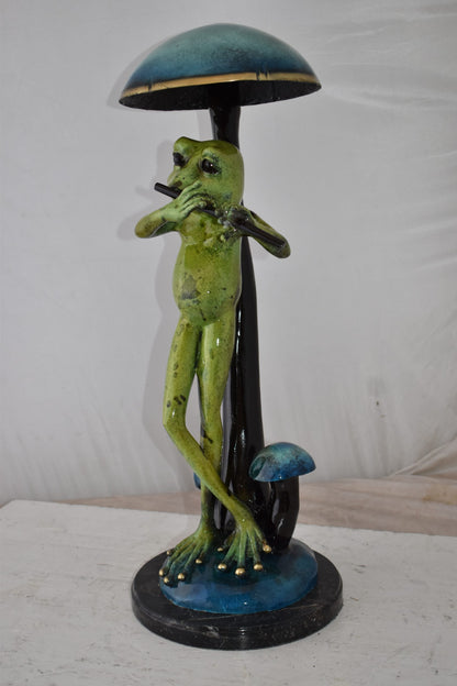 Musical Green Frog Playing the Flute Bronze Statue Size: 14" x 12" x 27"H