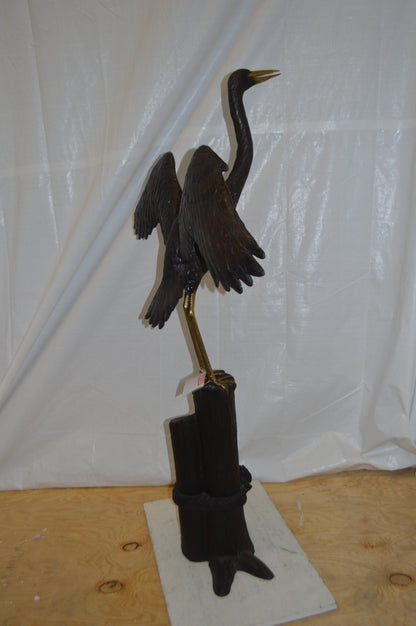 Heron Spread Wings bronze statue -  Size: 48"L x 24"W x 63"H.