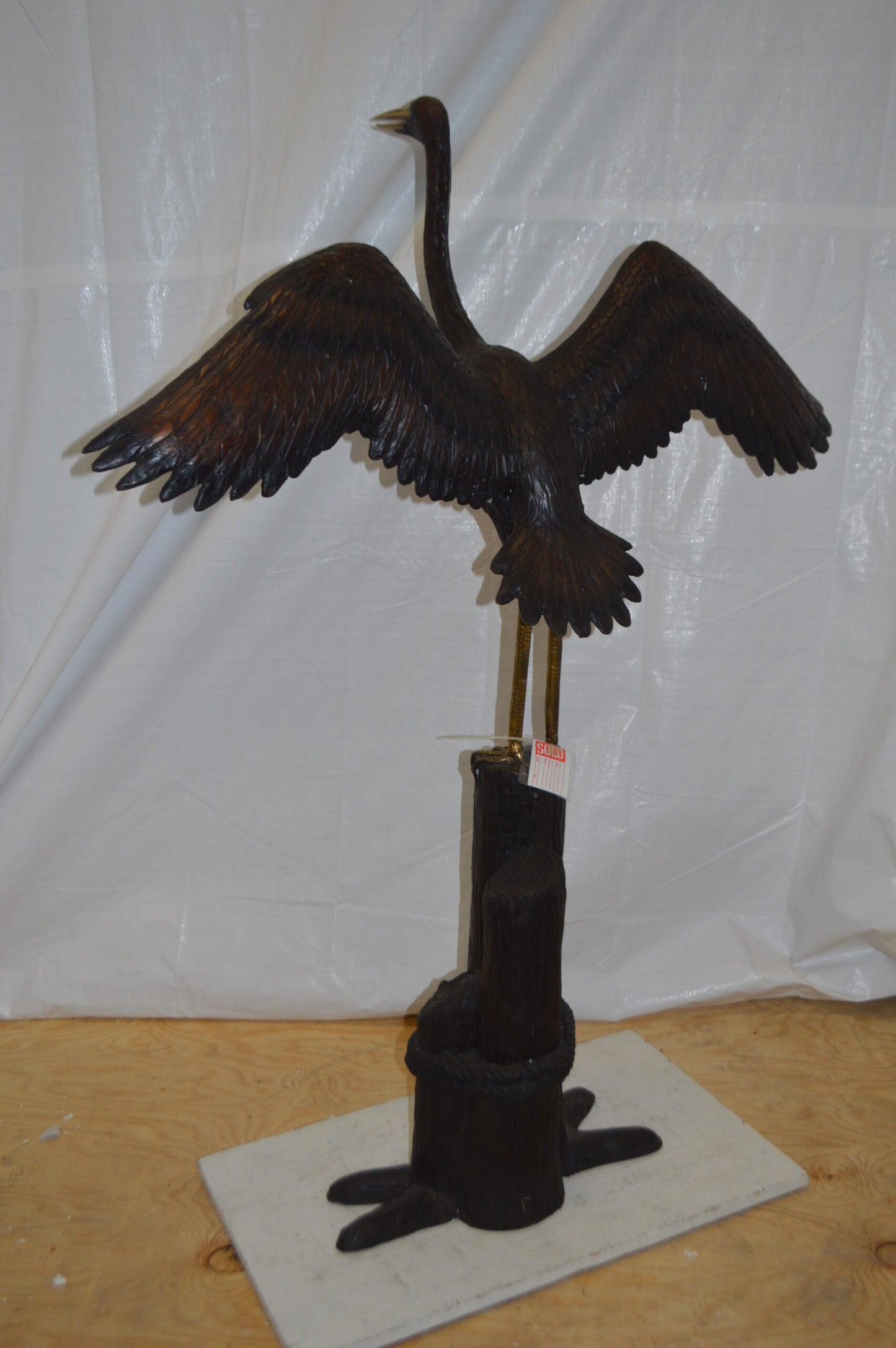 Heron Spread Wings bronze statue -  Size: 48"L x 24"W x 63"H.