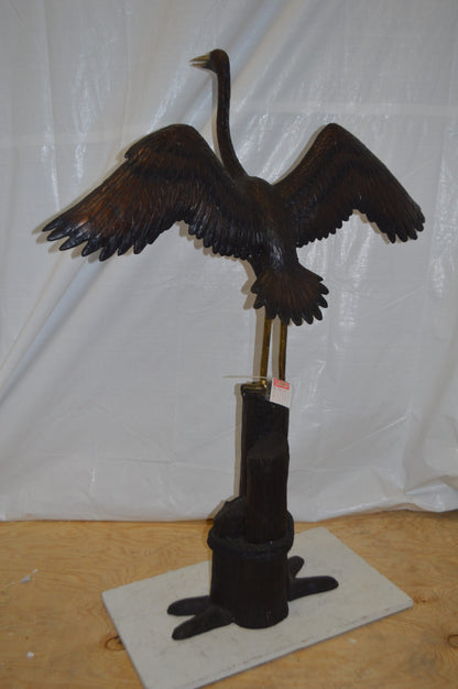 Heron Spread Wings bronze statue -  Size: 48"L x 24"W x 63"H.