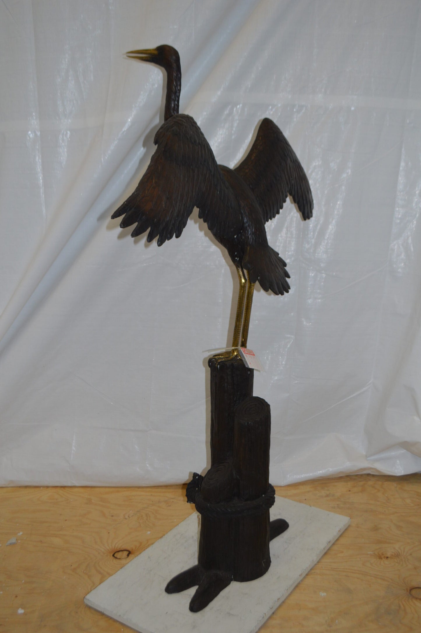 Heron Spread Wings bronze statue -  Size: 48"L x 24"W x 63"H.