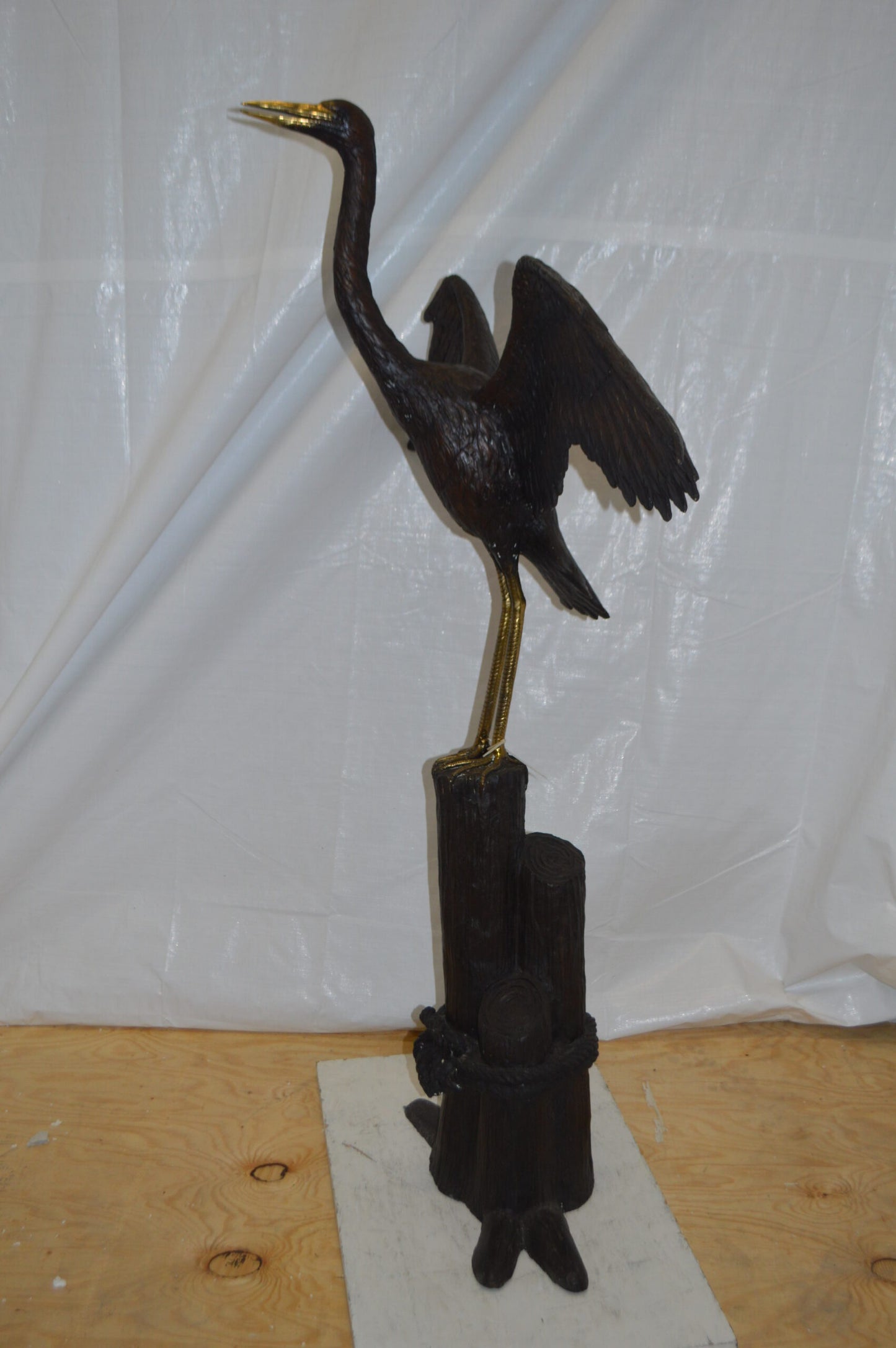 Heron Spread Wings bronze statue -  Size: 48"L x 24"W x 63"H.
