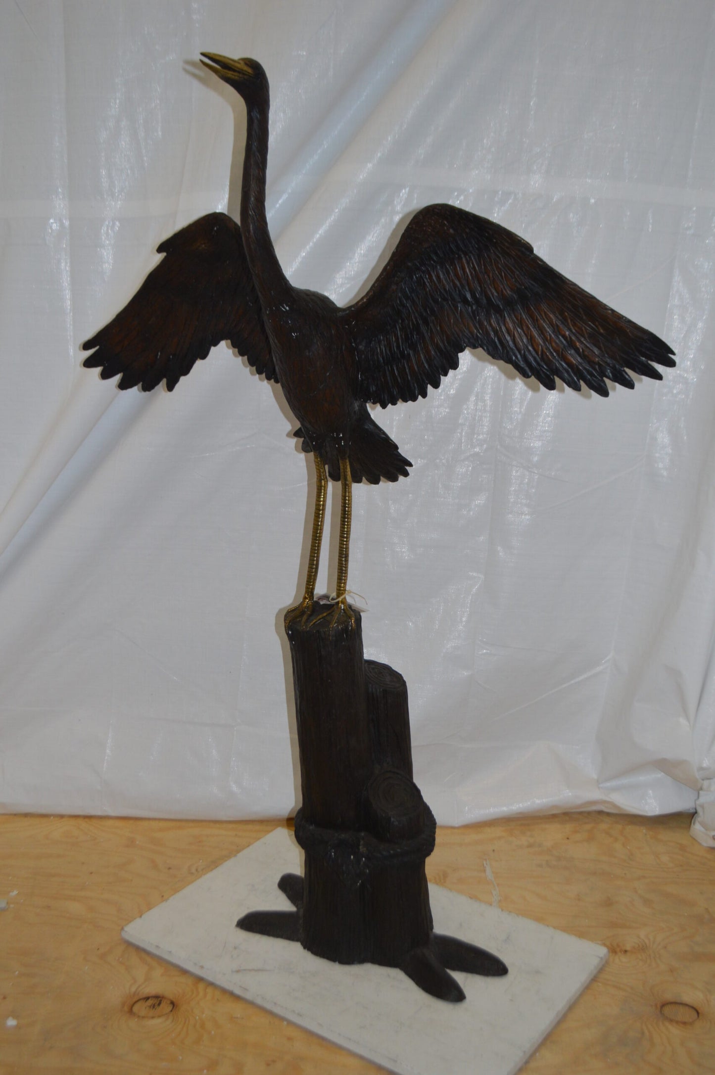 Heron Spread Wings bronze statue -  Size: 48"L x 24"W x 63"H.