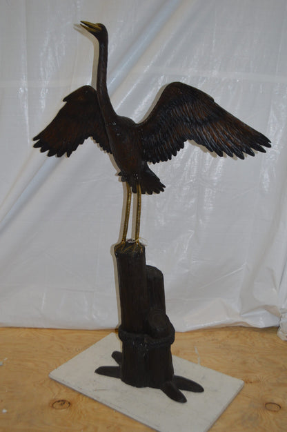 Heron Spread Wings bronze statue -  Size: 48"L x 24"W x 63"H.