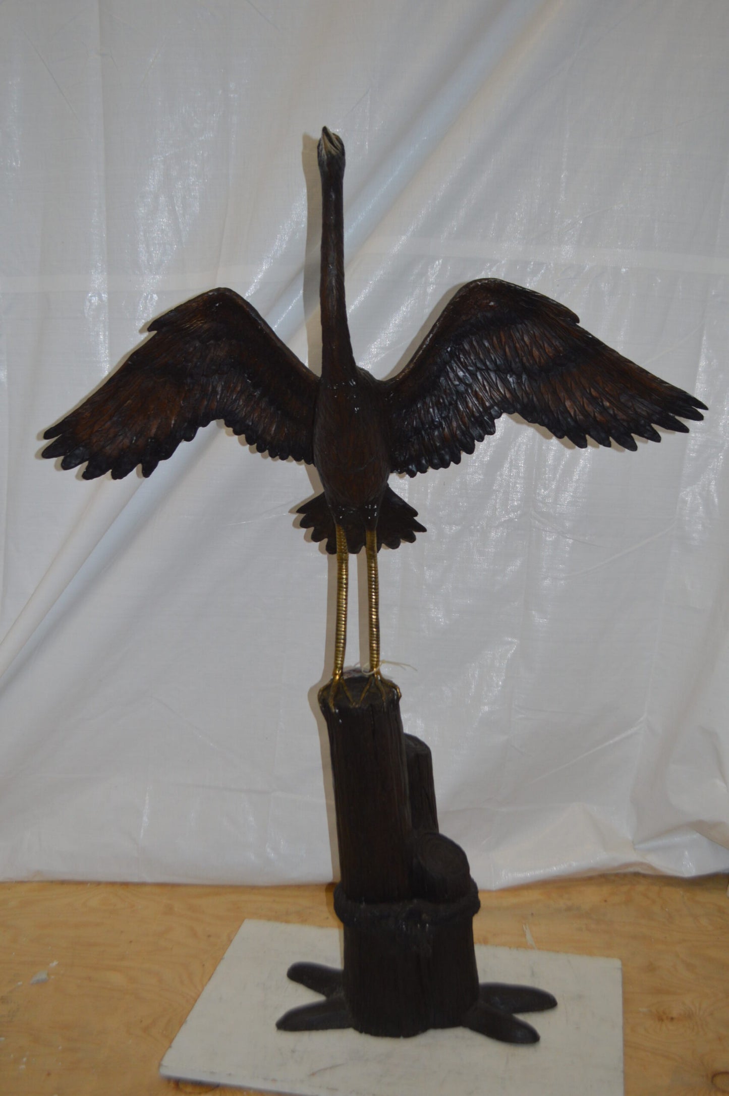 Heron Spread Wings bronze statue -  Size: 48"L x 24"W x 63"H.