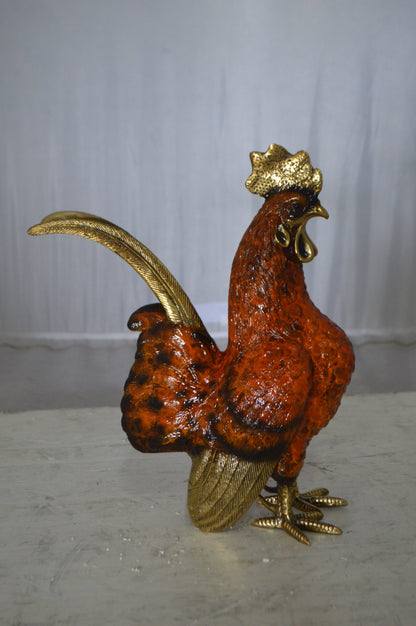 Rooster Cockerel bronze statue -  Size: 9"L x 4"W x 11"H.