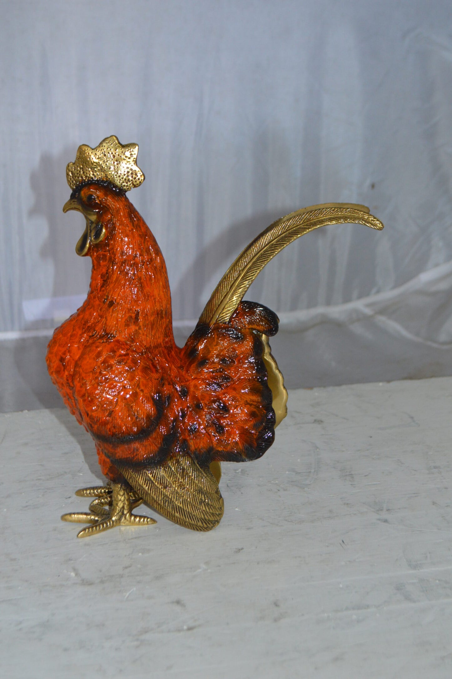 Rooster Cockerel bronze statue -  Size: 9"L x 4"W x 11"H.