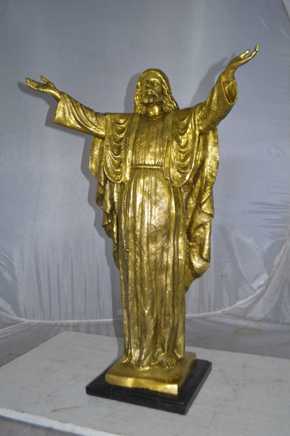 Jesus Opens His Hands Bronze Statue -  Size: 10"L x 21"W x 32"H.