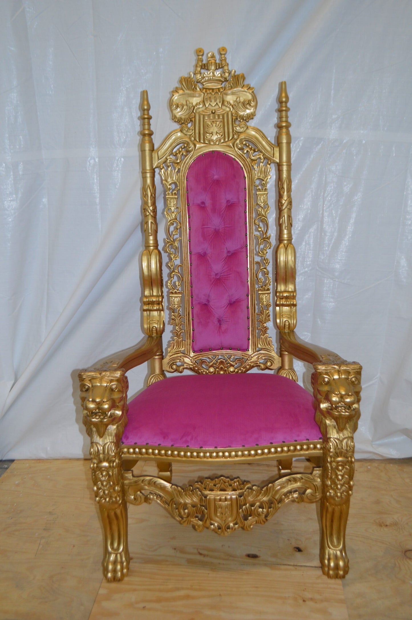 Gold and Pink Lion Chair -  Size: 26"L x 36"W x 71"H.