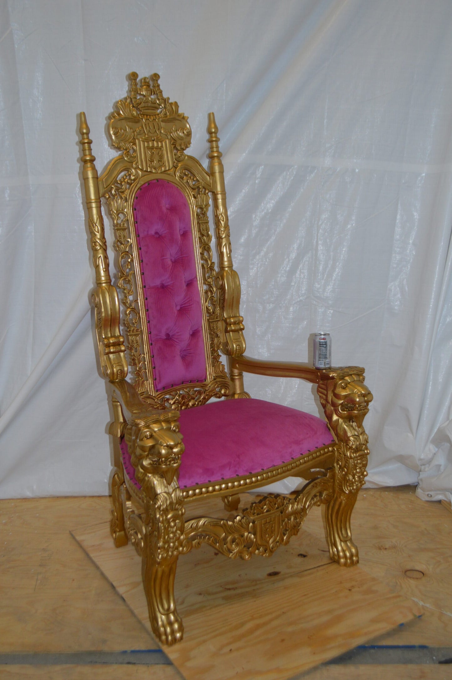 Gold and Pink Lion Chair -  Size: 26"L x 36"W x 71"H.