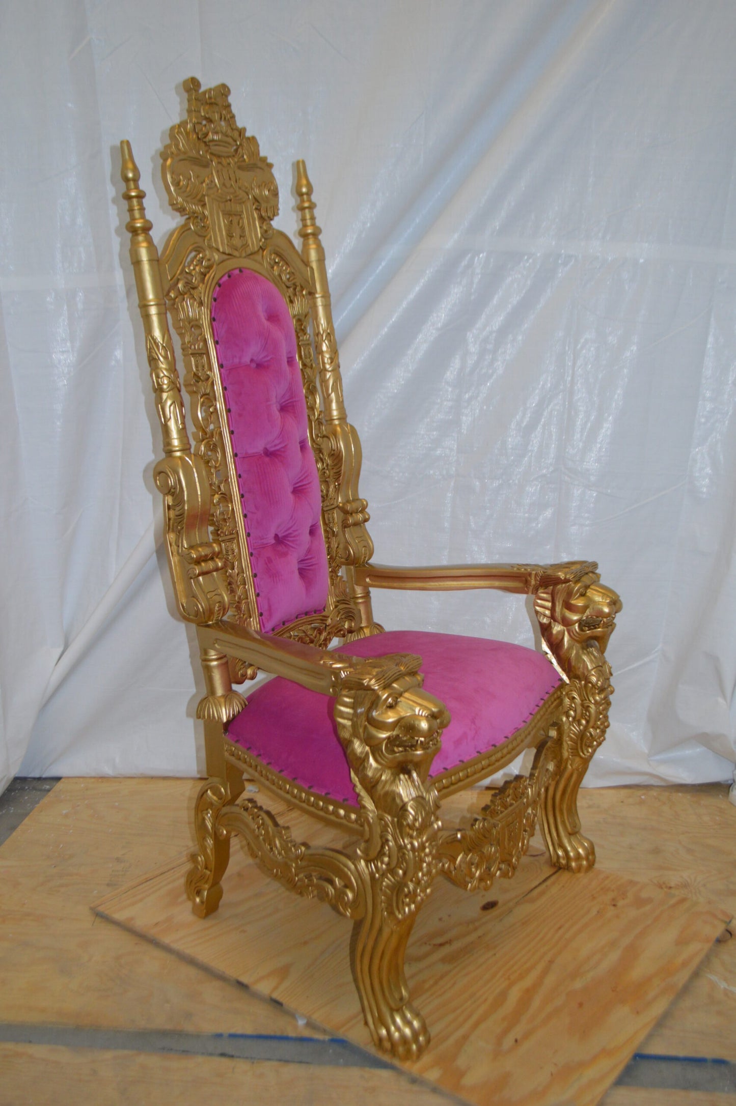 Gold and Pink Lion Chair -  Size: 26"L x 36"W x 71"H.