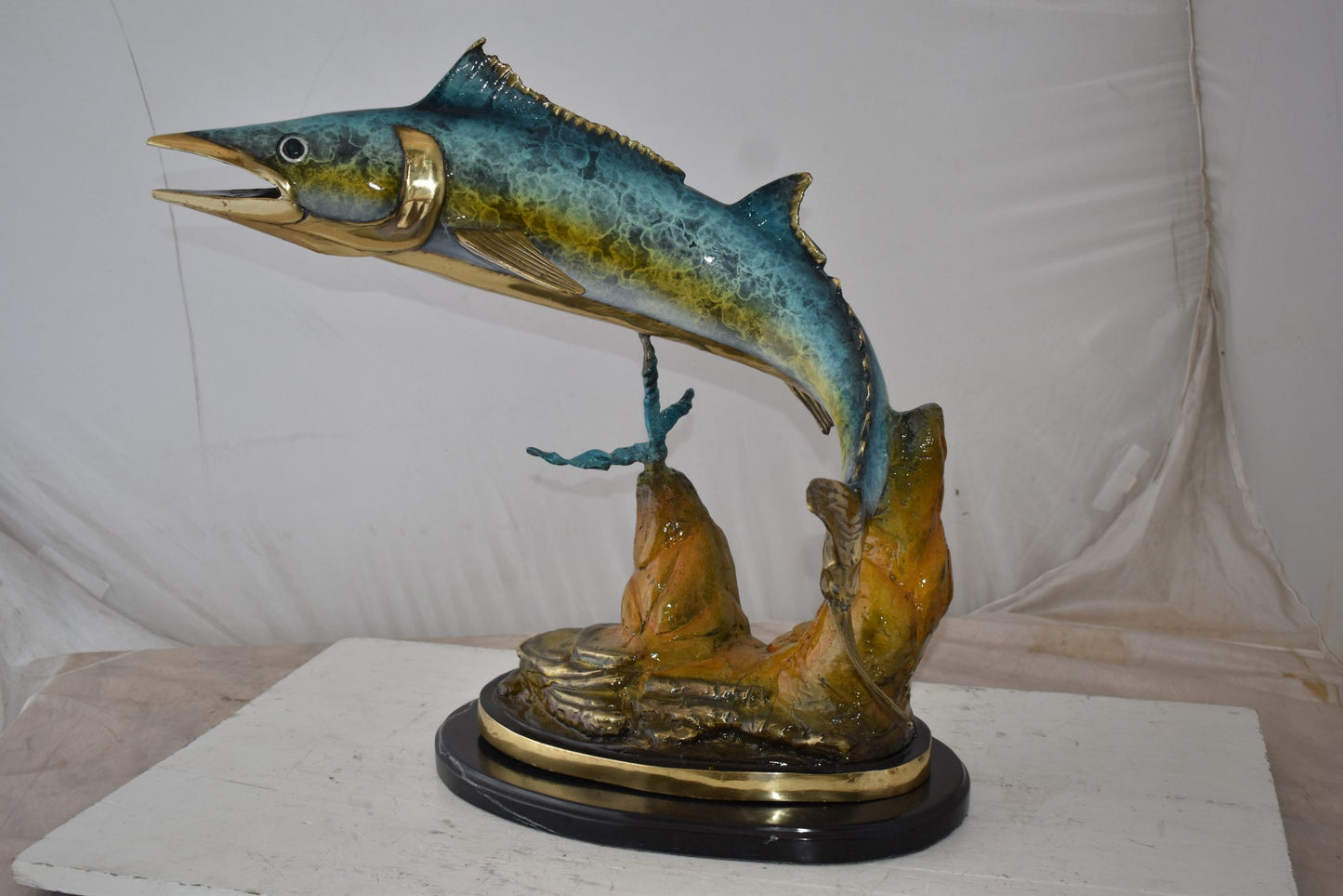 Wahoo Fish Swimming in The Ocean Bronze Statue Size: 17" x 25" x 20"H