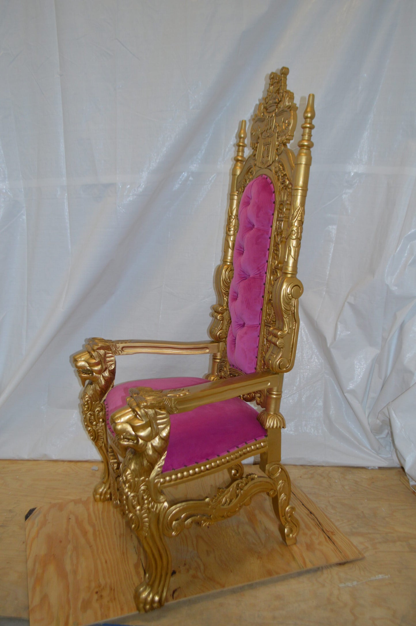 Gold and Pink Lion Chair -  Size: 26"L x 36"W x 71"H.