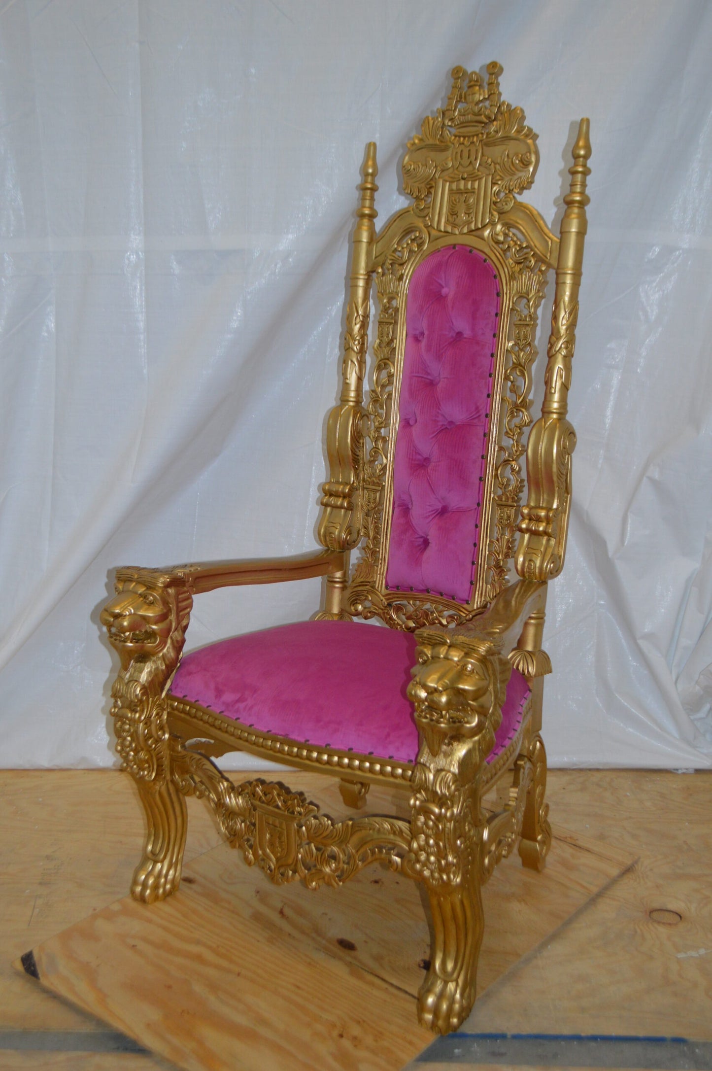Gold and Pink Lion Chair -  Size: 26"L x 36"W x 71"H.