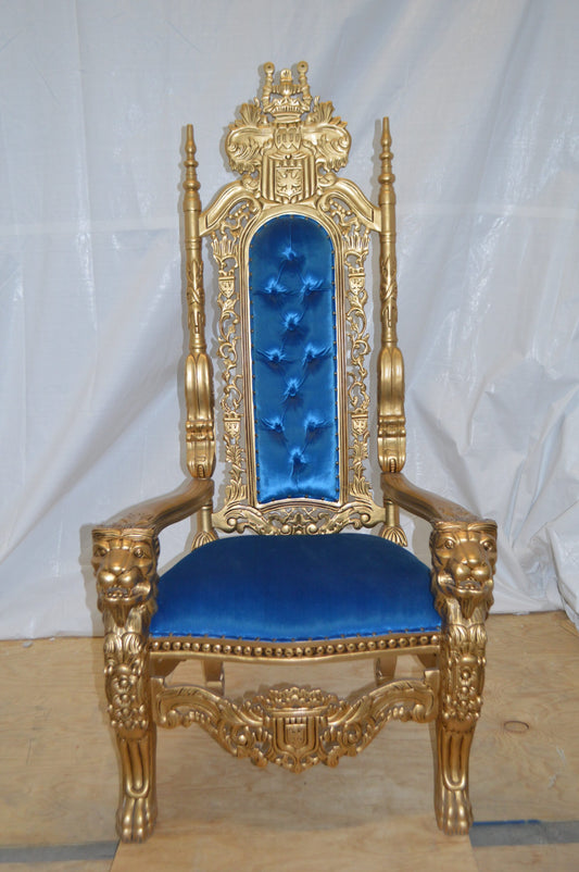 Gold and Blue Lion Chair -  Size: 26"L x 36"W x 71"H.