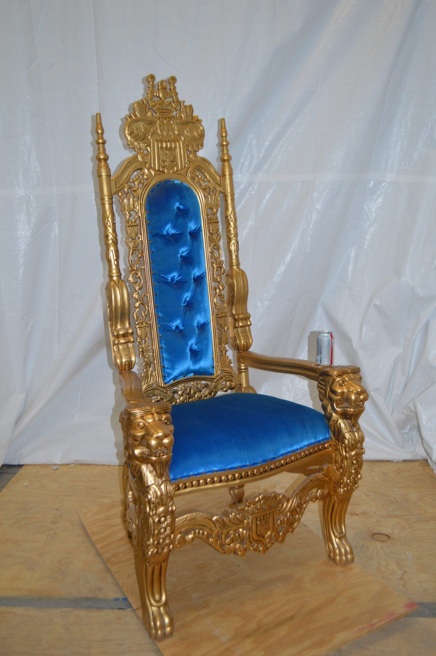 Gold and Blue Lion Chair -  Size: 26"L x 36"W x 71"H.