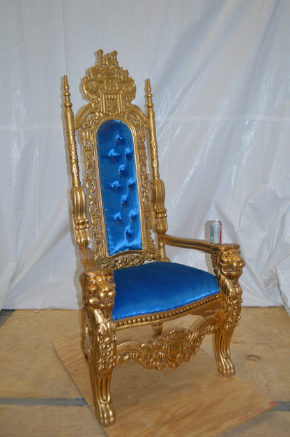 Gold and Blue Lion Chair -  Size: 26"L x 36"W x 71"H.