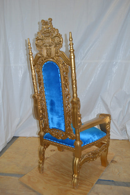 Gold and Blue Lion Chair -  Size: 26"L x 36"W x 71"H.