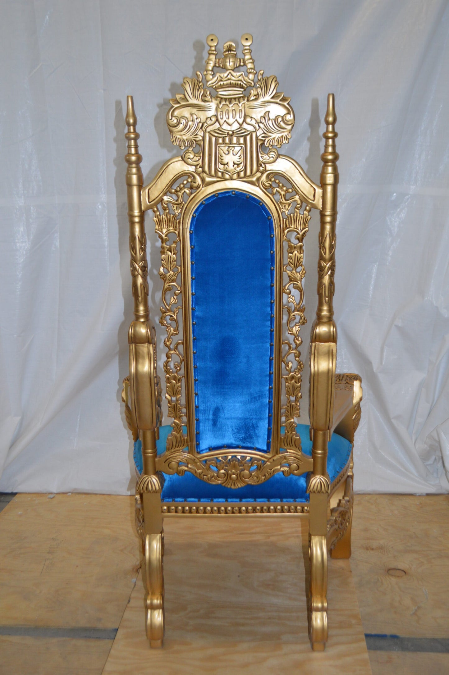 Gold and Blue Lion Chair -  Size: 26"L x 36"W x 71"H.