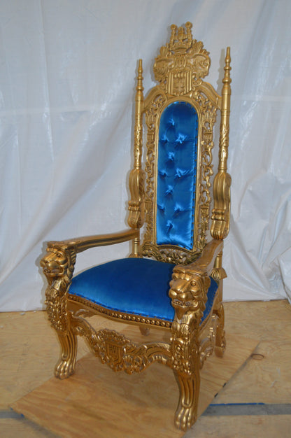 Gold and Blue Lion Chair -  Size: 26"L x 36"W x 71"H.