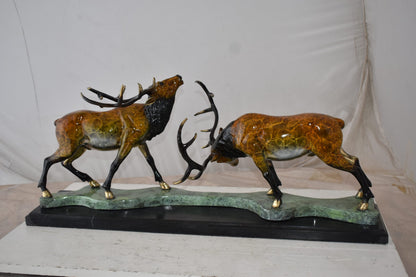 Fighting Deer Bronze Statue Mounted on a Marble Base Size: 32" x 8" x 14"H