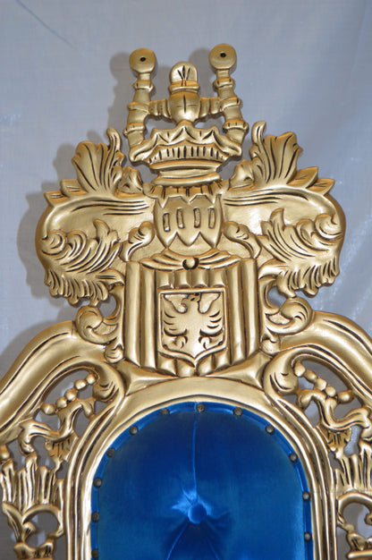Gold and Blue Lion Chair -  Size: 26"L x 36"W x 71"H.