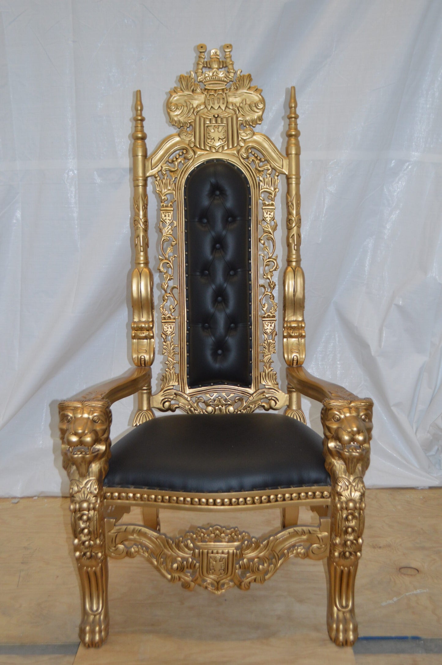 Gold and Black Lion Chair -  Size: 26"L x 36"W x 71"H.